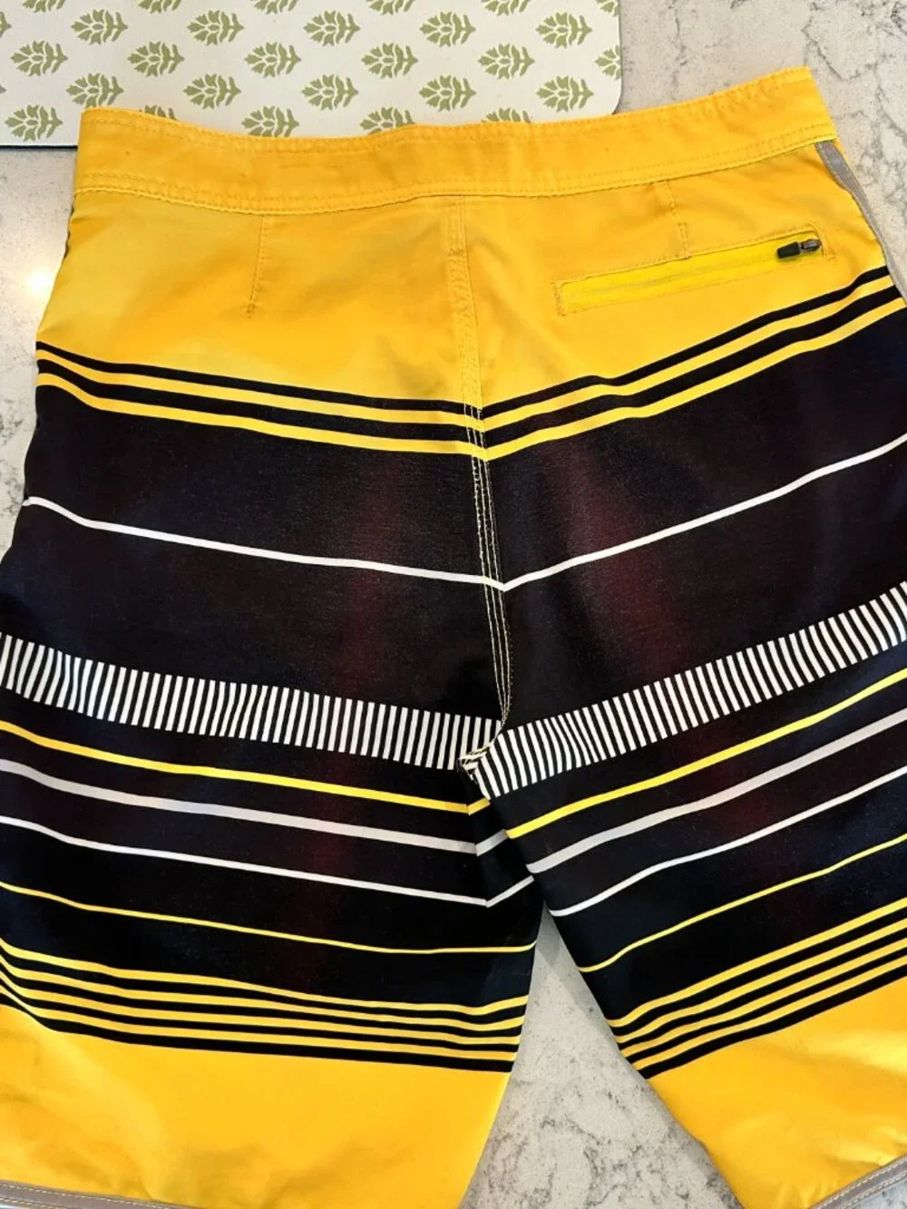 Ocean Bay Board Shorts Men’s Size M yellow and black with white stripes